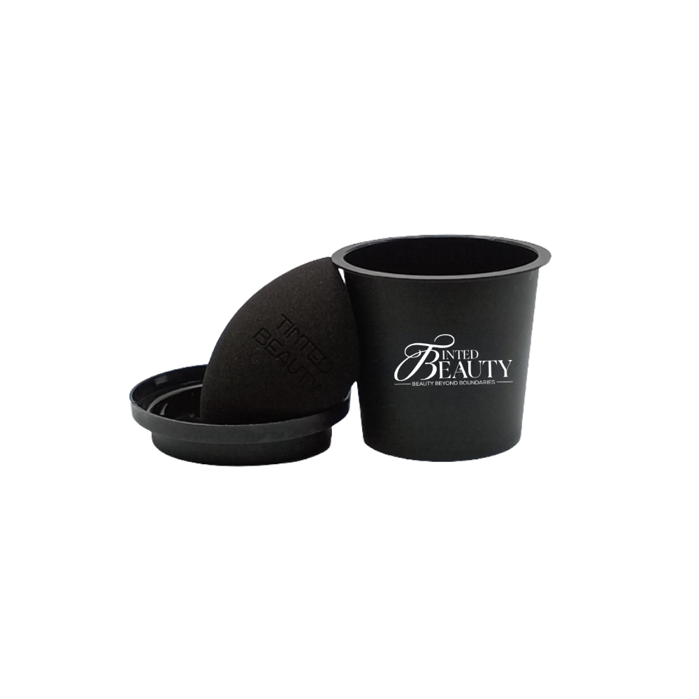 Dual-End Beauty Sponge with Storage Cup | Black